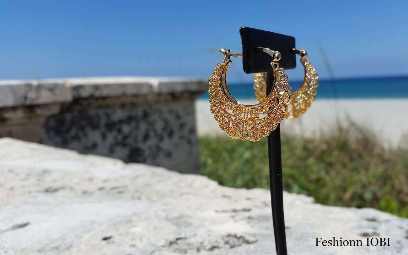 Feshionn IOBI Earrings Large Gold Filigree Design Earrings