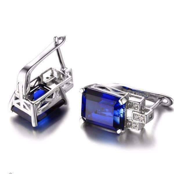 Feshionn IOBI Earrings Legacy 8CT Emerald Cut Simulated Russian Sapphire IOBI Precious Gems Earrings