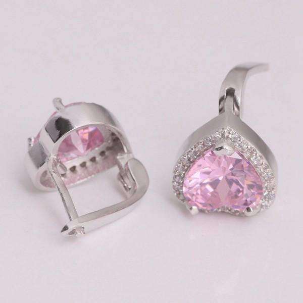 Feshionn IOBI Earrings Magnificent Halo Heart Leverback Earrings in Clear, Pink or Blue Sapphire