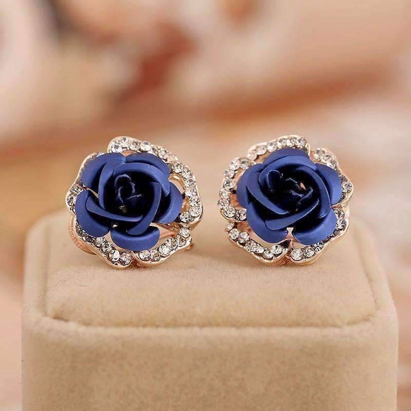 Feshionn IOBI Earrings Midnight Blue Golden Reflections Metallic Rose Lever Back Stud Earrings - in Four Colors
