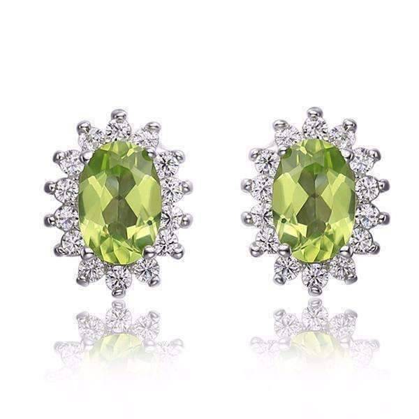 Feshionn IOBI Earrings Milan Green Halo Oval Cut 1CTW Genuine Peridot IOBI Precious Gems Earrings