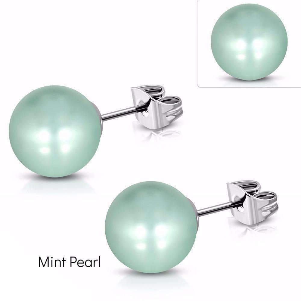 Feshionn IOBI Earrings Mint Pearl Colorful Medley Pearl Bead Earrings on Stainless Steel ~ 11 Colors to Choose!