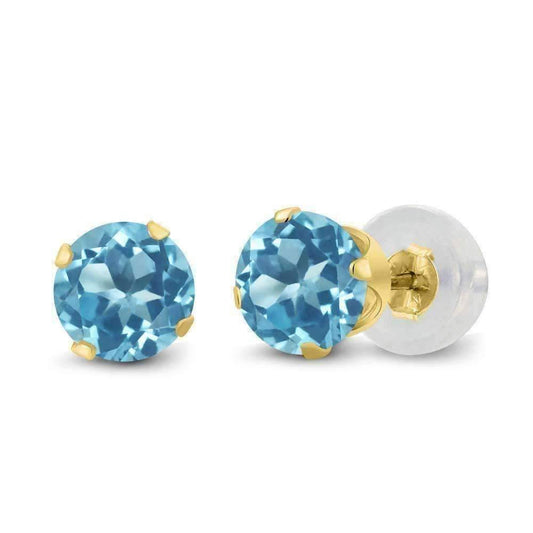 Feshionn IOBI Earrings Natural Blue 1.20CTW Genuine Natural Blue Topaz IOBI Precious Gems Stud Earrings