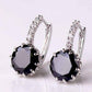 Feshionn IOBI Earrings Obsidian Black on White Gold Exotic Gems CZ Solitaire Hoop Earrings