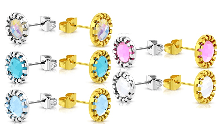 Feshionn IOBI Earrings ON SALE - Aurora Borealis Glass Button Stud Stainless Steel Earrings