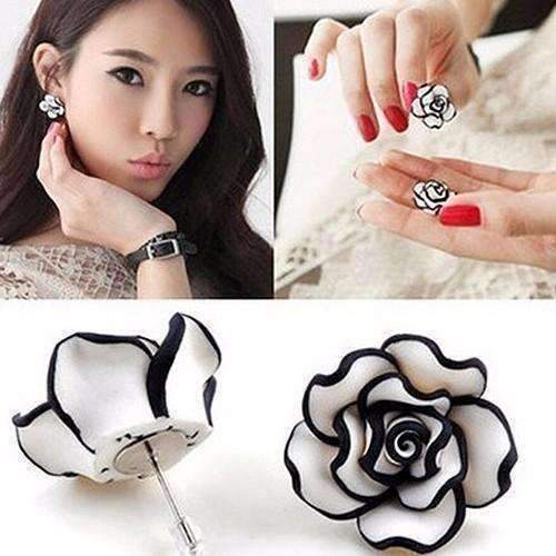 Feshionn IOBI Earrings ON SALE - Black and White Rose Hand Crafted Clay Stud Earrings