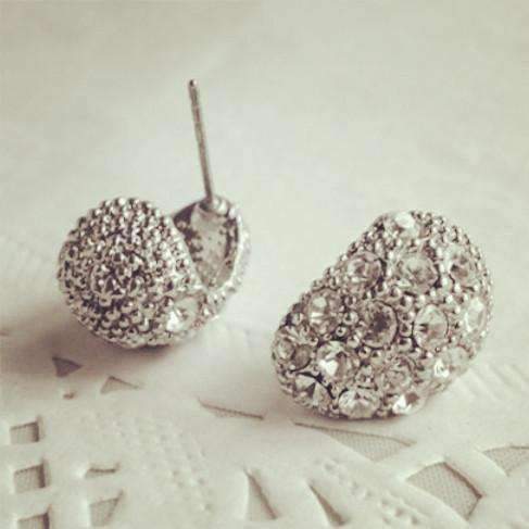 Feshionn IOBI Earrings ON SALE - Clam Shell Crystal Encrusted Textured Scoop Stud Earrings