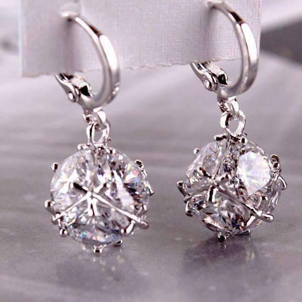 Crystal Cube Dangling Charm 14K Gold Plated Earrings for Woman Special ...