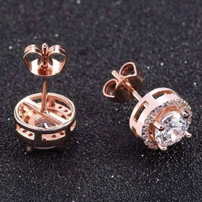 Perfect Halo 18K White, Yellow, Rose Gold Plated 3.32 Tcw Round Cut Simulated Diamond CZ Stud Earrings For Women, for Any Occasion.