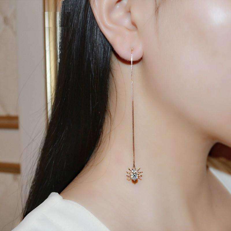 Feshionn IOBI Earrings ON SALE - Itsy Bitsy Spider Swiss CZ Thread Earrings in 18k Rose Gold
