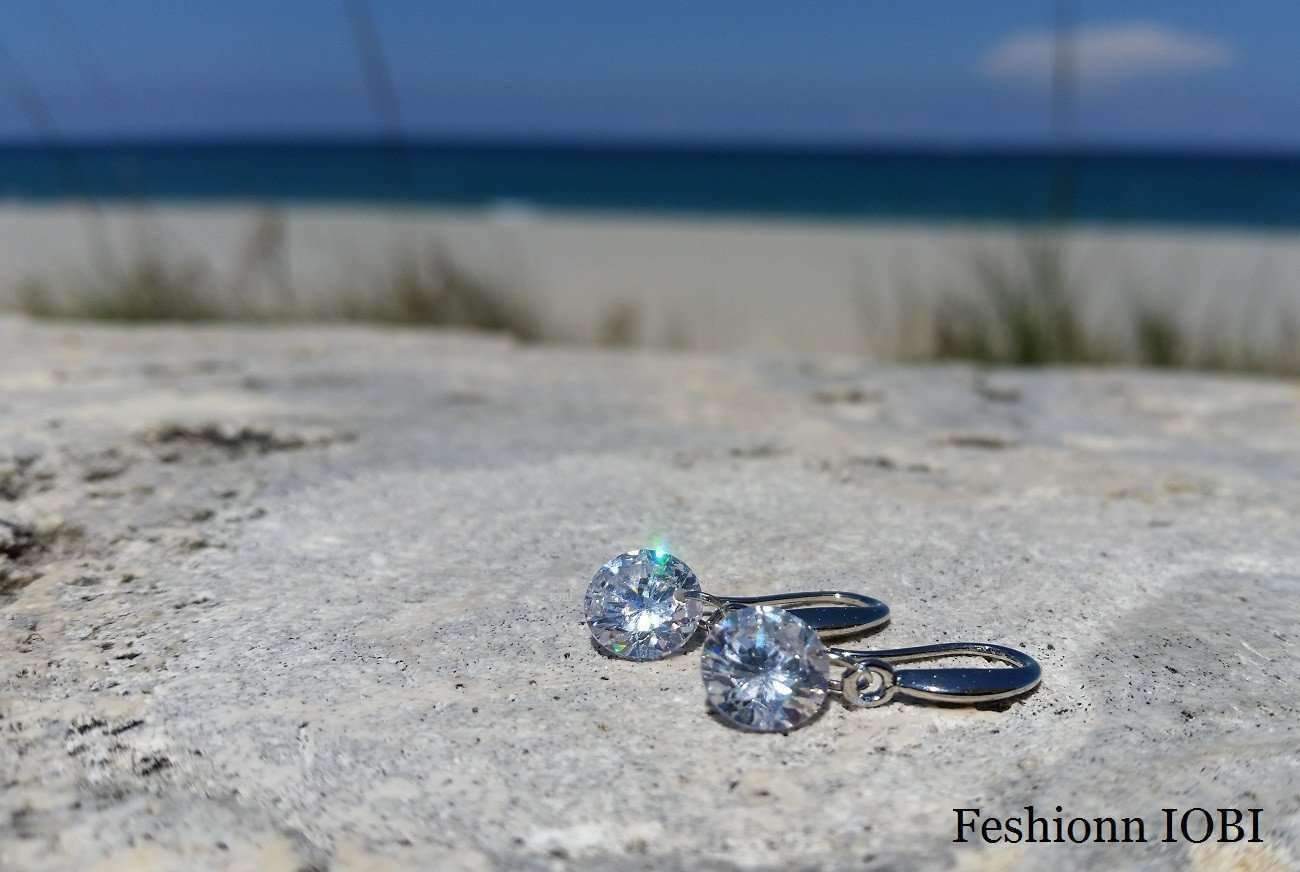 Feshionn IOBI Earrings ON SALE - Naked IOBI Crystals Drill Earrings In Silver