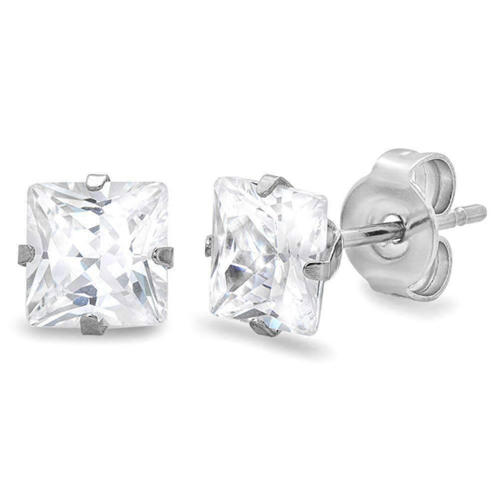Feshionn IOBI Earrings ON SALE - Princess Cut Swiss Cubic Zirconia Stud Earrings Square 316 Stainless Steel