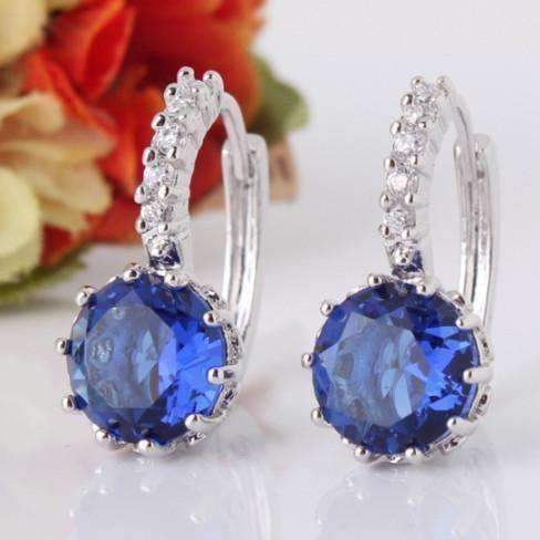 Feshionn IOBI Earrings ON SALE - Sapphire Blue Solitaire White Or Yellow Gold Hoop Earrings