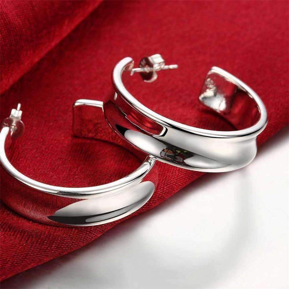 Feshionn IOBI Earrings ON SALE - Silver Smooth Hoop Stud Earrings