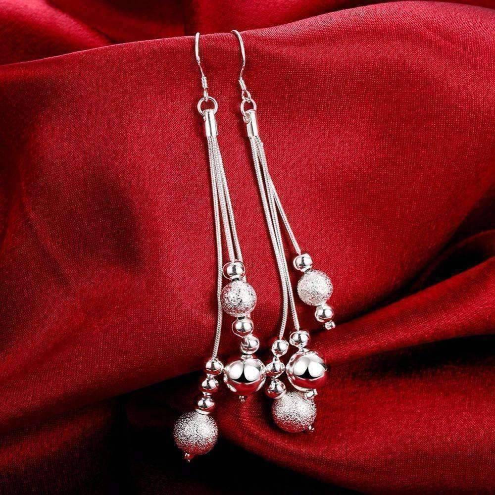 Feshionn IOBI Earrings ON SALE - Triple Strand Silver Beaded Chains French Hook Earrings