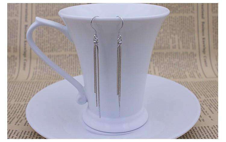 Feshionn IOBI Earrings ON SALE - Triple Tassel Dangling Silver Snake Chain Earrings