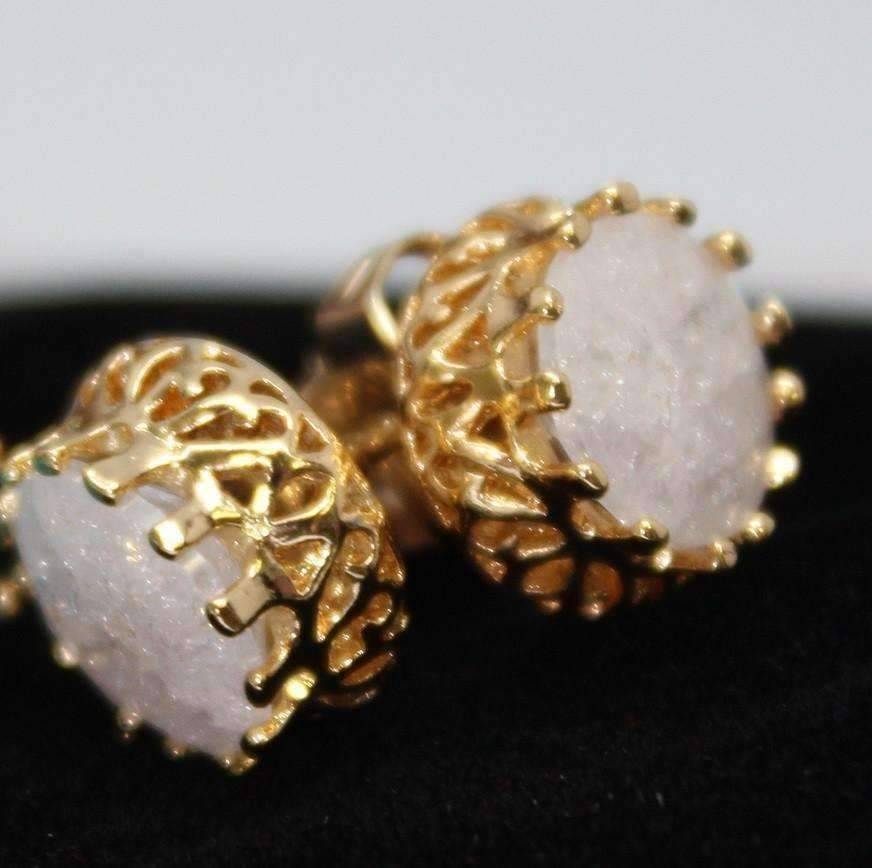Feshionn IOBI Earrings Opal Polished Druzy Quartz Gemstone Crown Set Stud Earrings - Your Choice of Color