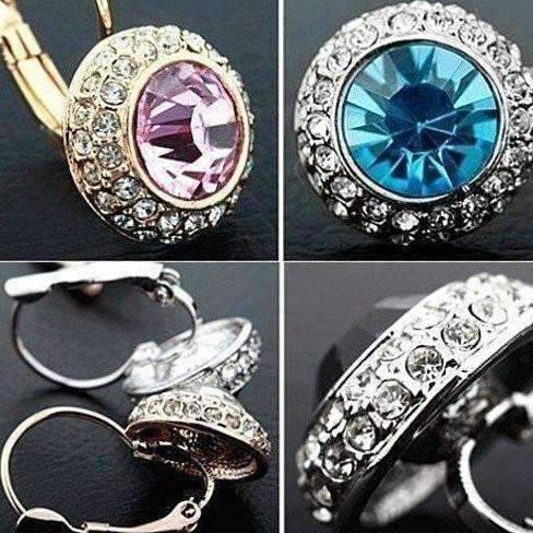 Feshionn IOBI Earrings Palm Beach Collection - Sapphire Blue on White Gold Bezel Set IOBI Crystals earrings