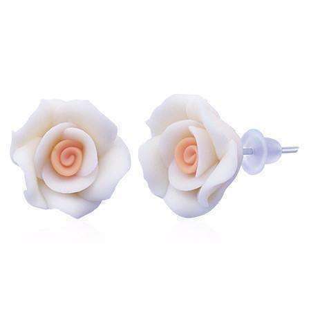 Feshionn IOBI Earrings Peach Double Delight Rose Hand Crafted Two Tone Peach Stud Earrings