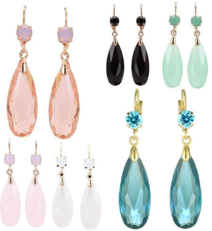Feshionn IOBI Earrings Peach Fascinating Long Teardrop Bead and CZ Dangle Earrings ~ Six Colors to Choose!