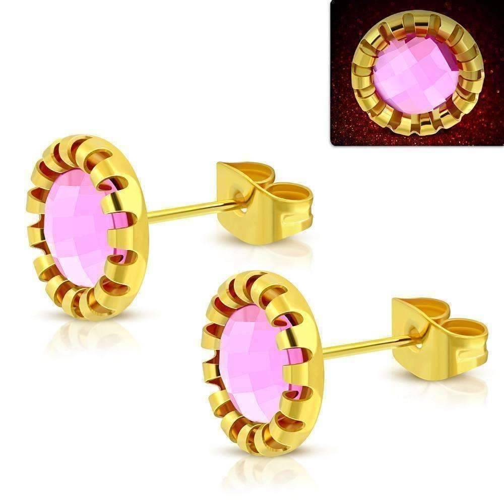 Feshionn IOBI Earrings Pink / 18K Gold Plated ON SALE - Aurora Borealis Glass Button Stud Stainless Steel Earrings