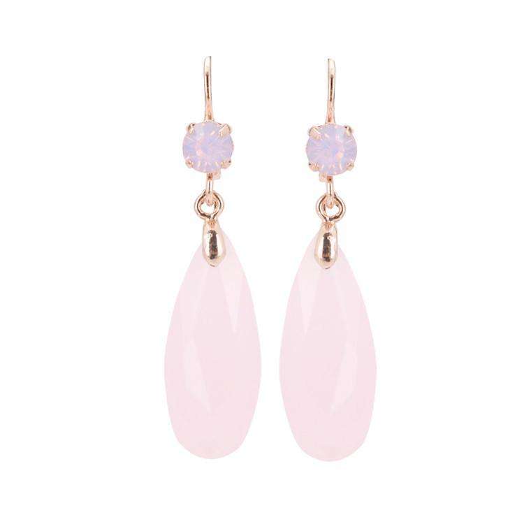 Feshionn IOBI Earrings Pink Fascinating Long Teardrop Bead and CZ Dangle Earrings ~ Six Colors to Choose!