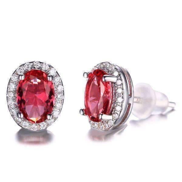 Feshionn IOBI Earrings Pink Oval Earrings Pink Tourmaline Oval Cut 2.1CTW IOBI Precious Gems Halo Earrings