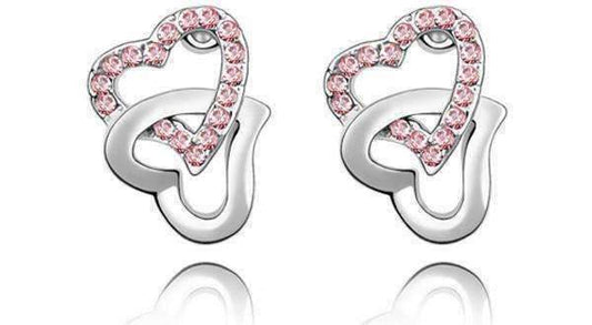 Feshionn IOBI Earrings Pink Pink IOBI Crystal Interlocking Hearts Stud Earrings