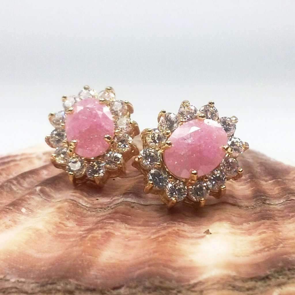 Feshionn IOBI Earrings Pink Polished Pastel Druzy Quartz & CZ Stud Earrings - Your Choice of Color