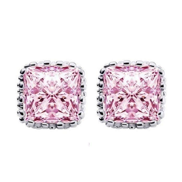 Feshionn IOBI Earrings Pink Sapphire on Platinum Plated Royal Princess 6mm Cut Simulated White Or Pink Sapphire Stud Earrings
