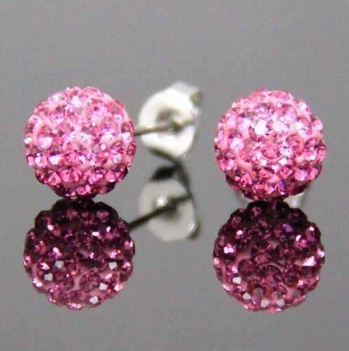 Feshionn IOBI Earrings Pink Shamballa Pink Crystals on 925 Silver Stud Earrings