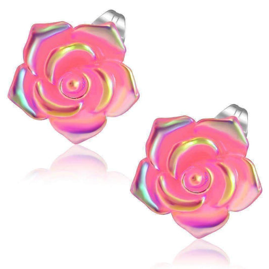 Feshionn IOBI Earrings Pink Shimmering Pink Rose Stud Earrings
