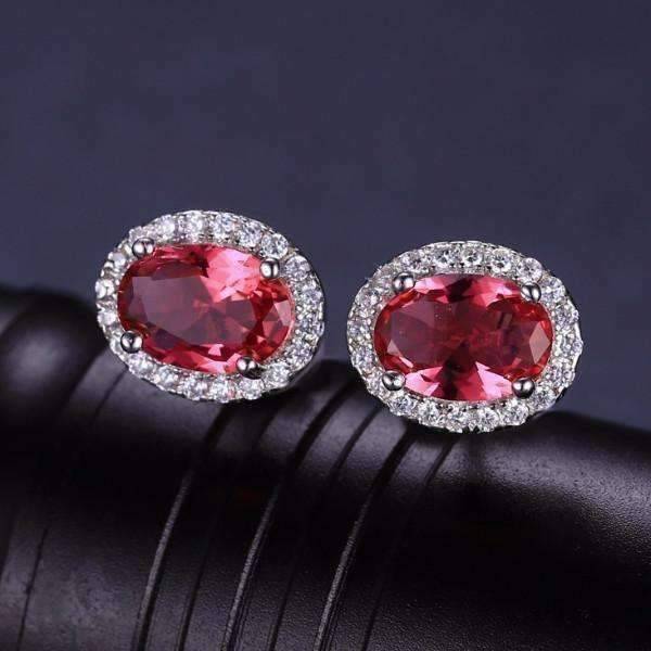 Feshionn IOBI Earrings Pink Tourmaline Oval Cut 2.1CTW IOBI Precious Gems Halo Earrings
