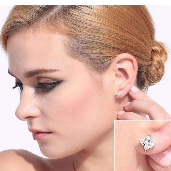 Feshionn IOBI Earrings Platinum / 1.3 Ct Tiara Princess Cut IOBI Cultured Diamond Solitaire Stud Earrings