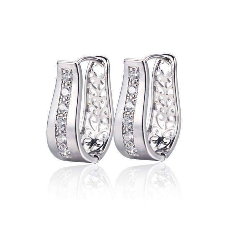 Feshionn IOBI Earrings Platinum ON SALE - OB Youthful Collection - Crystal Diamonds Channel Set Filigree Hoop Earrings