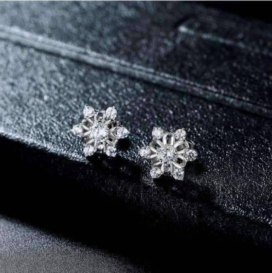 Feshionn IOBI Earrings Platinum Plated Winter White Austrian Crystal Snowflake Stud Earrings