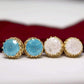 Feshionn IOBI Earrings Polished Druzy Quartz Gemstone Crown Set Stud Earrings - Your Choice of Color