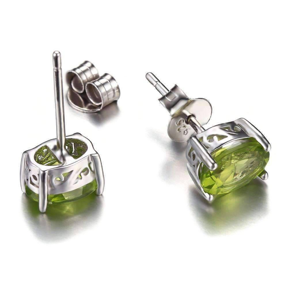 Feshionn IOBI Earrings Precious Peridot Oval Cut Genuine 1.6CT IOBI Precious Gems Stud Earrings