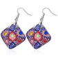 Feshionn IOBI Earrings Purple Diamond Handcrafted Floral Cane Work Clay & CZ Earrings ~ Two Lively Colors to Choose From
