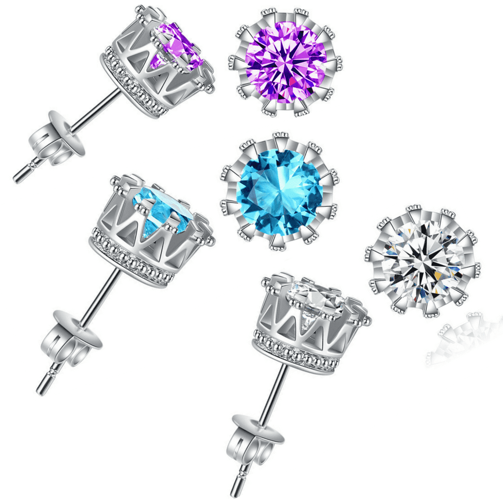 Feshionn IOBI Earrings Purple / Standard Majestic Crown IOBI Crystal Silver Stud Earrings in Three Colors