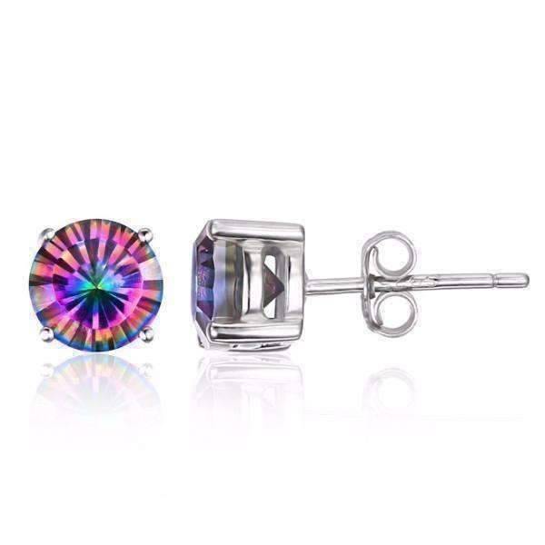Feshionn IOBI Earrings Rainbow Fire Genuine Mystic Topaz Round Cut 2CTW IOBI Precious Gems Stud Earrings