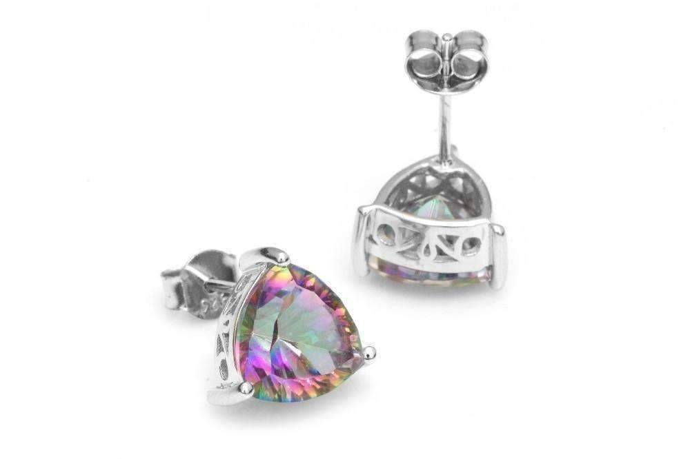 Feshionn IOBI Earrings Rainbow Fire Genuine Mystic Topaz Trillion Cut 4.5CT IOBI Precious Gems Stud Earrings