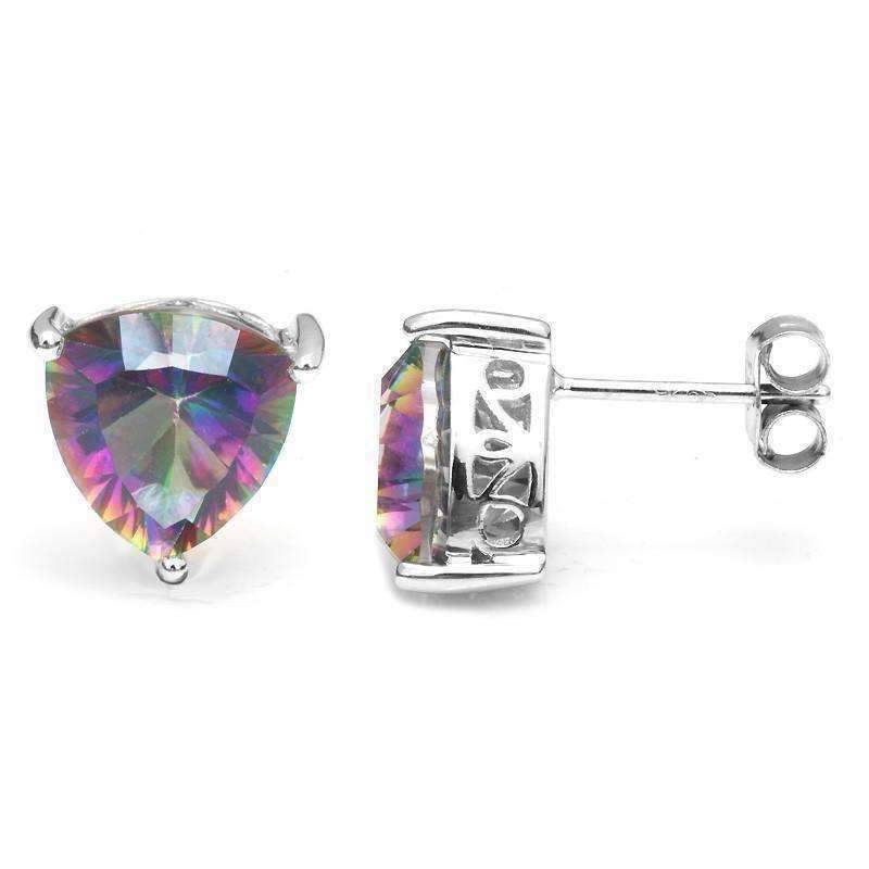 Feshionn IOBI Earrings Rainbow Fire Genuine Mystic Topaz Trillion Cut 4.5CT IOBI Precious Gems Stud Earrings