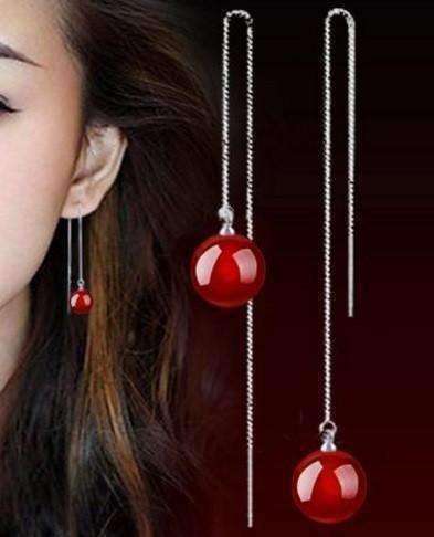 Feshionn IOBI Earrings Red Agate Deep Red Agate Gemstone Bead Thread Earrings