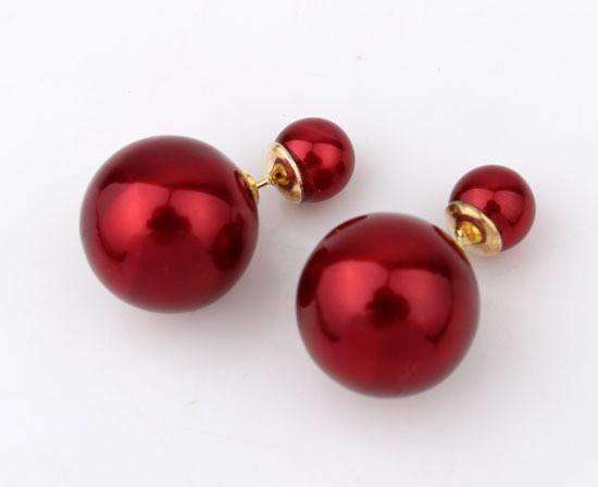 Feshionn IOBI Earrings Red Bowling Pin Reversible Pearl Earrings - Five Colors to Choose!