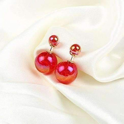 Feshionn IOBI Earrings Red Marbled Bowling Pin Reversible Pearl Earrings - Nine Funky Colors to Choose!
