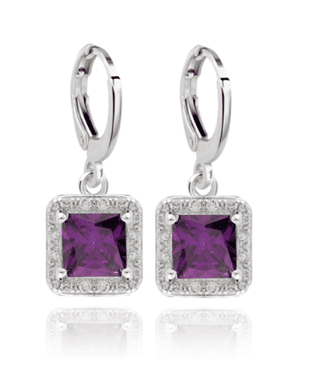 Feshionn IOBI Earrings Regal Purple / Standard Regal Princess Cut Halo Swiss CZ Drop Hoop Earrings