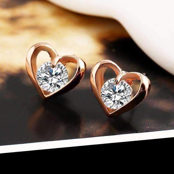 Feshionn IOBI Earrings Rose Gold Forever in My Heart CZ Stud Earrings ~ White or Rose Gold Plated
