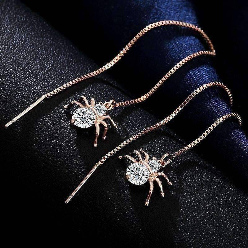 Feshionn IOBI Earrings Rose Gold ON SALE - Itsy Bitsy Spider Swiss CZ Thread Earrings in 18k Rose Gold