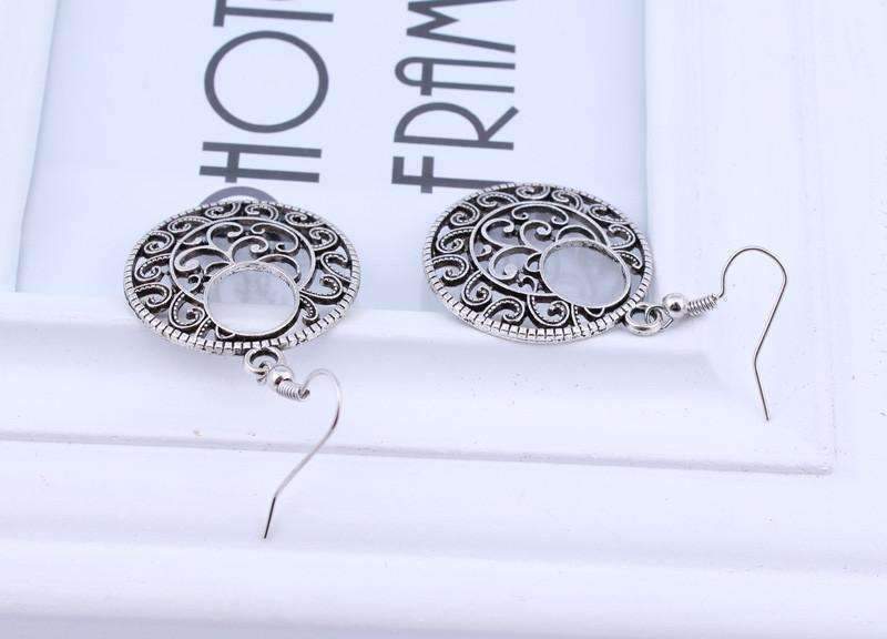 Feshionn IOBI Earrings Round Boho Scroll Silver Patina Hook Earrings